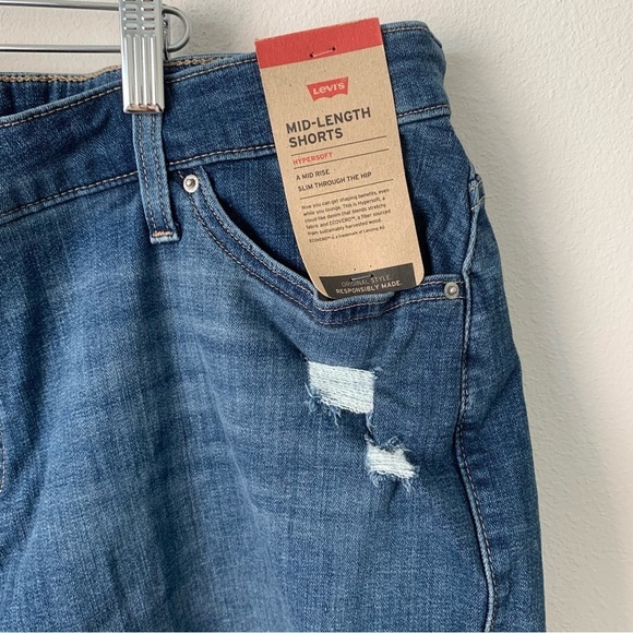 Levi's Mid Length Blue Denim Jean Shorts NEW 20W Distressed Cuffed summer - Picture 6 of 12